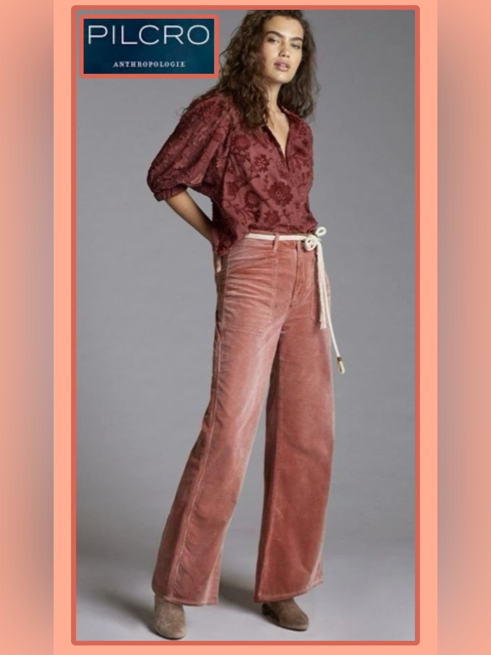 NWT Pilcro Corduroy Pants The Carpenter Wide-Leg Rusty Rose Sz 26